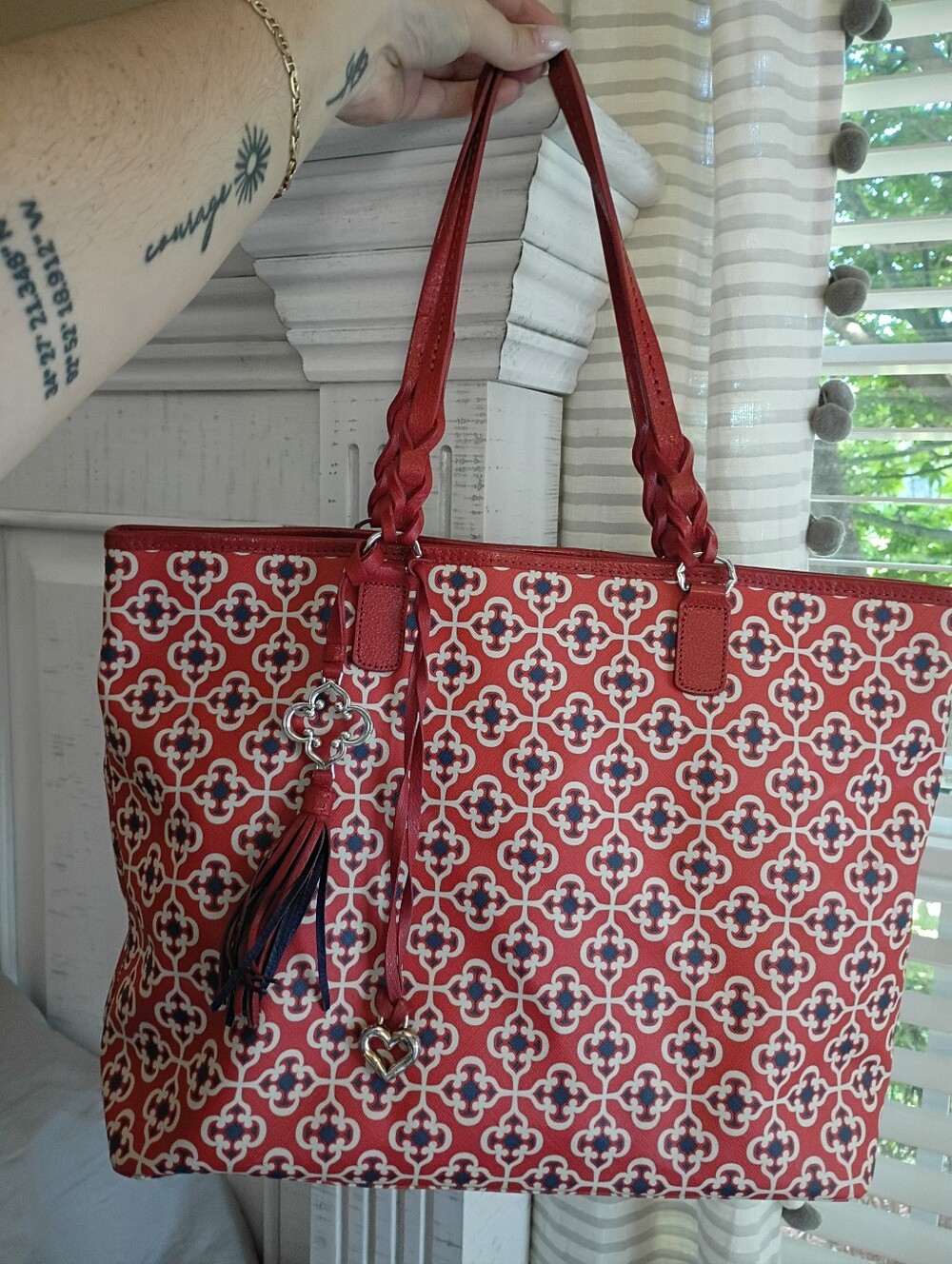 Brighton Red Patterned Tote with Tassel Charm